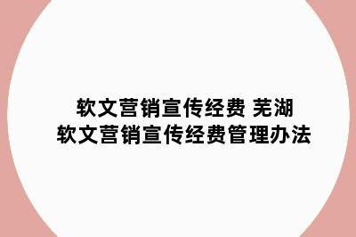 软文营销宣传经费 芜湖软文营销宣传经费管理办法